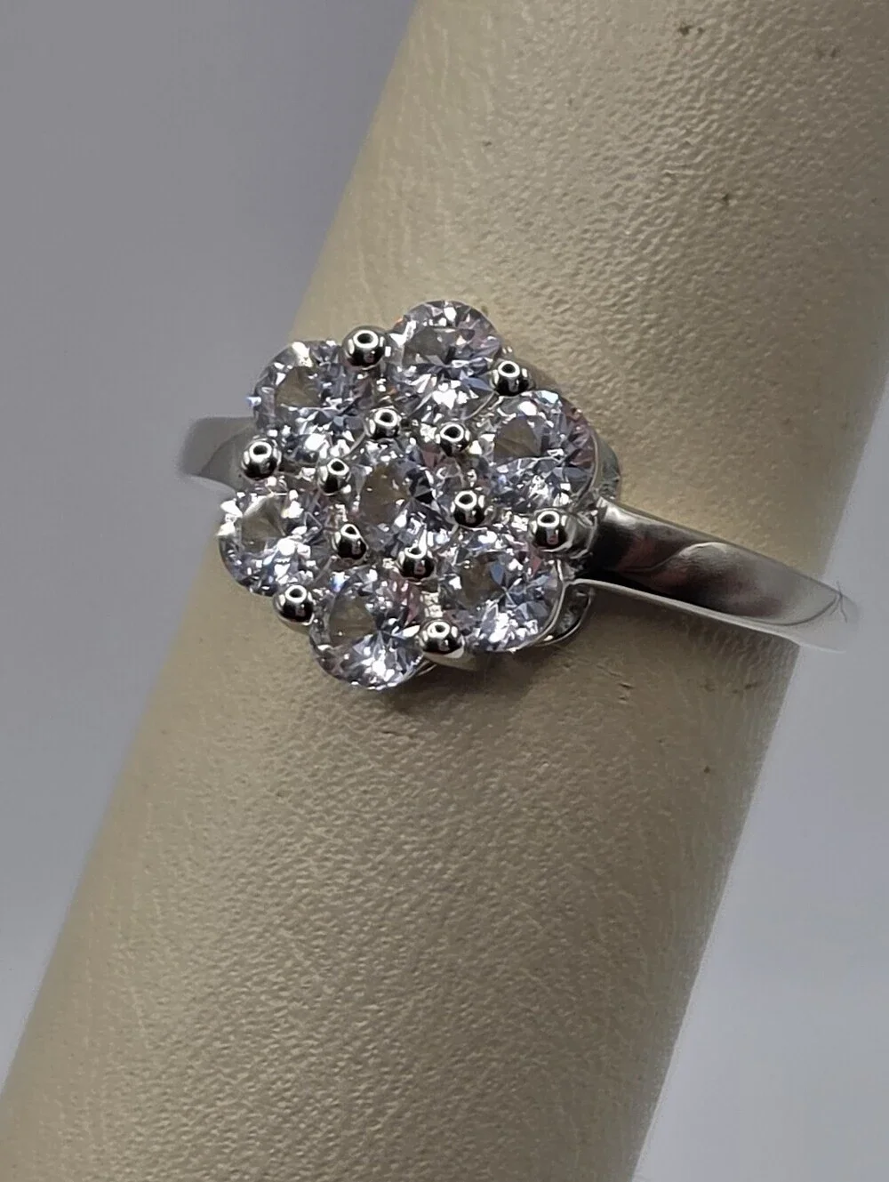 Sterling Silver Flower Ring Lab White Sapphire Size 9 Floral Statement